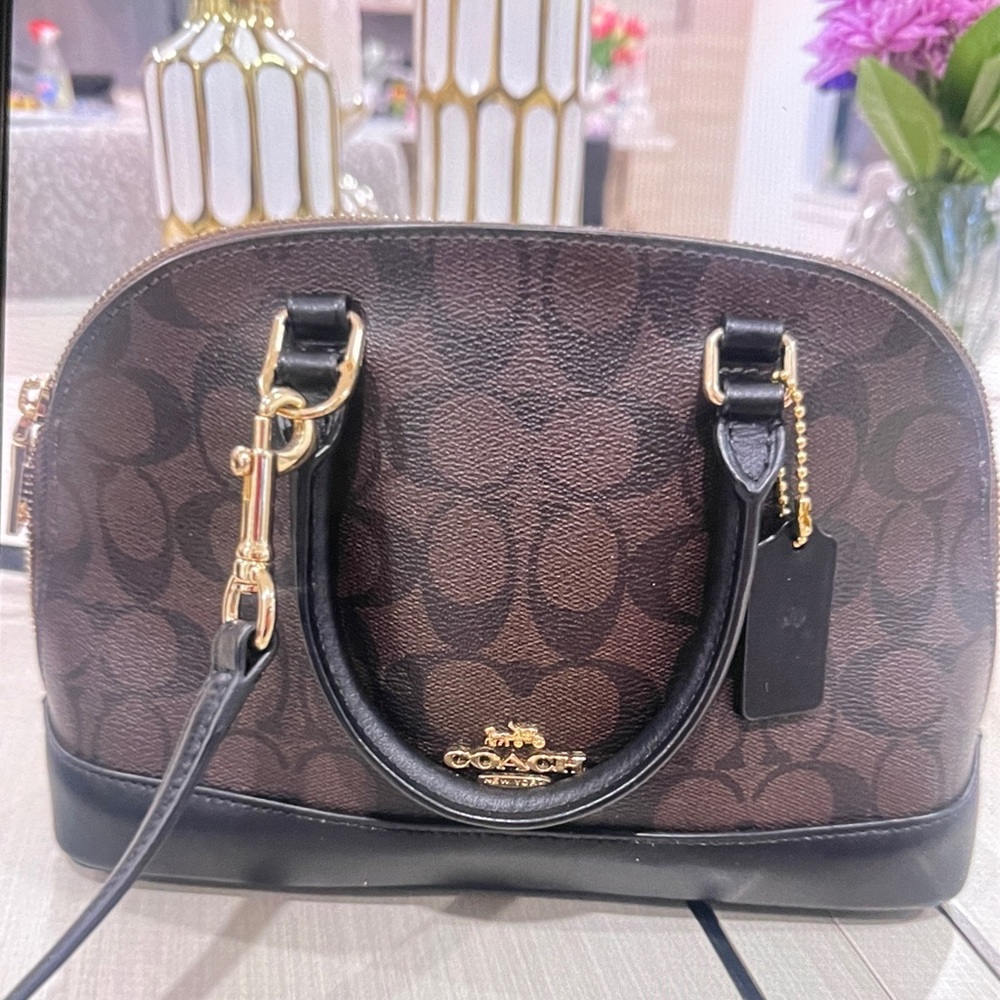 Coach Brown and Black Signature Dome Satchel with Gold Hardware Large